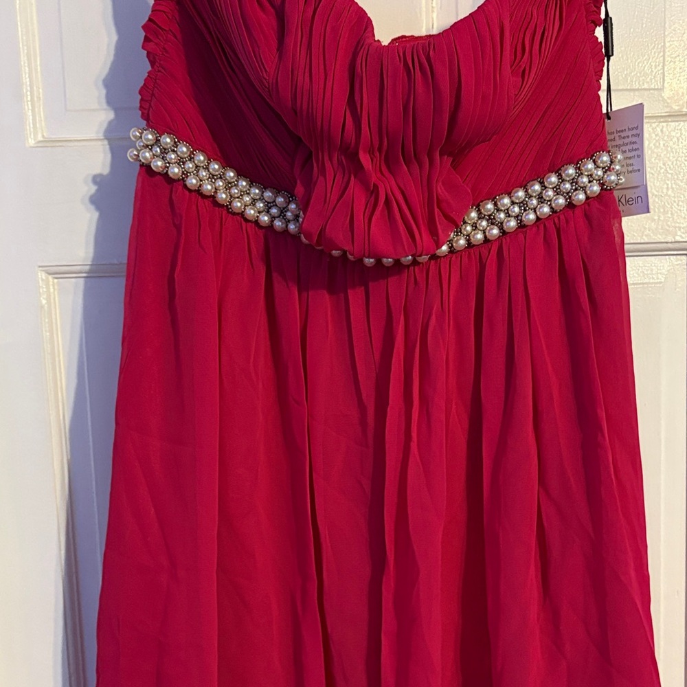 Calvin Klein Fuchsia Pearl-Trim Pleated Mini Dress
